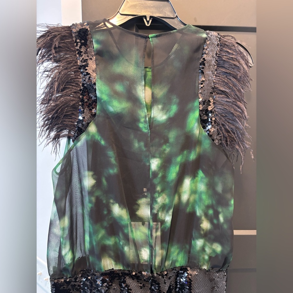 Zara Limited Combination Printed Maxi Dress Green Feather Sequin Evening Med NWT - Picture 11 of 17